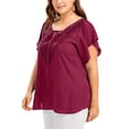 thumbnail image 1 of Frontwalk Women T Shirt Solid Color Tunic Blouse V Neck Chiffon Tops Summer Casual T-shirt Short Sleeve Tee Red XXL, 1 of 5