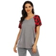 thumbnail image 1 of Frontwalk Women T Shirts Plaid V Neck Tops for Women Work Casual Short Sleeve T-shirt Pullover Blouse Gray XL, 1 of 6