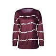 thumbnail image 1 of Frontwalk Women T-shirt Crew Neck Pullover Long Sleeve Sweatshirt Holiday Basic Tops Striped Wine Red 4XL, 1 of 5