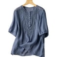 thumbnail image 1 of Frontwalk Women T-shirt Crew Neck Summer Tops Half Sleeve T Shirt Holiday Comfy Pullover Solid Color Tunic Blouse Blue L, 1 of 2