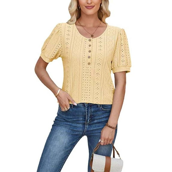 Frontwalk Women T-shirt Fashion Embroidery T Shirt Short Sleeve Summer Tops Ladies Bohemian Tunic Leisure Tee Yellow S