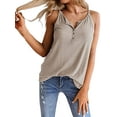 thumbnail image 1 of Frontwalk Women Tank Tops Sleeveless T Shirts Button Summer Top Beach Bohemian Blouse Solid Color Tee Gray M, 1 of 5