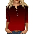thumbnail image 1 of Frontwalk Women Tee 3/4 Sleeve T Shirt Floral Print Tops Ladies Soft T-shirt Crew Neck Pullover Black Red Gradient S, 1 of 2