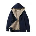 thumbnail image 1 of Frontwalk Women Thicken Cardigan Outwear Solid Color Fluffy Coat Full Zip Winter Hoodies Jackets With Pockets Navy Blue 5XL, 1 of 7