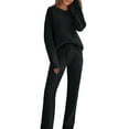 thumbnail image 1 of Frontwalk Women Tracksuit Set Elastic Waist Jogger Sets Solid Color Sweatshirt And Sweatpant Ladies Casual Two Piece Outfit Pocket Black 2XL, 1 of 5