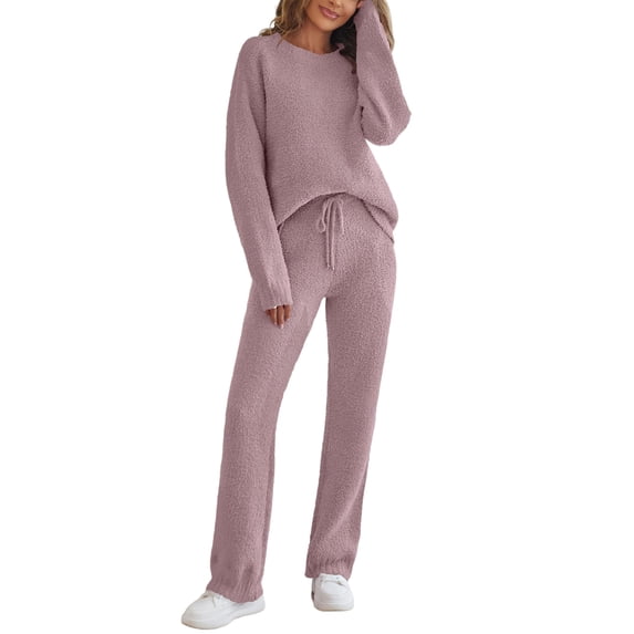 Frontwalk Women Tracksuit Set Elastic Waist Jogger Sets Solid Color Sweatshirt And Sweatpant Ladies Casual Two Piece Outfit Pocket Taro Color M