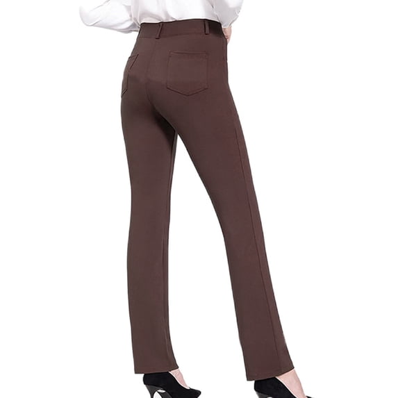 Frontwalk Women Trousers High Waist Business Pants Straight Leg Flared Pant Ladies Comfy Bottoms Bootcut Brown XL