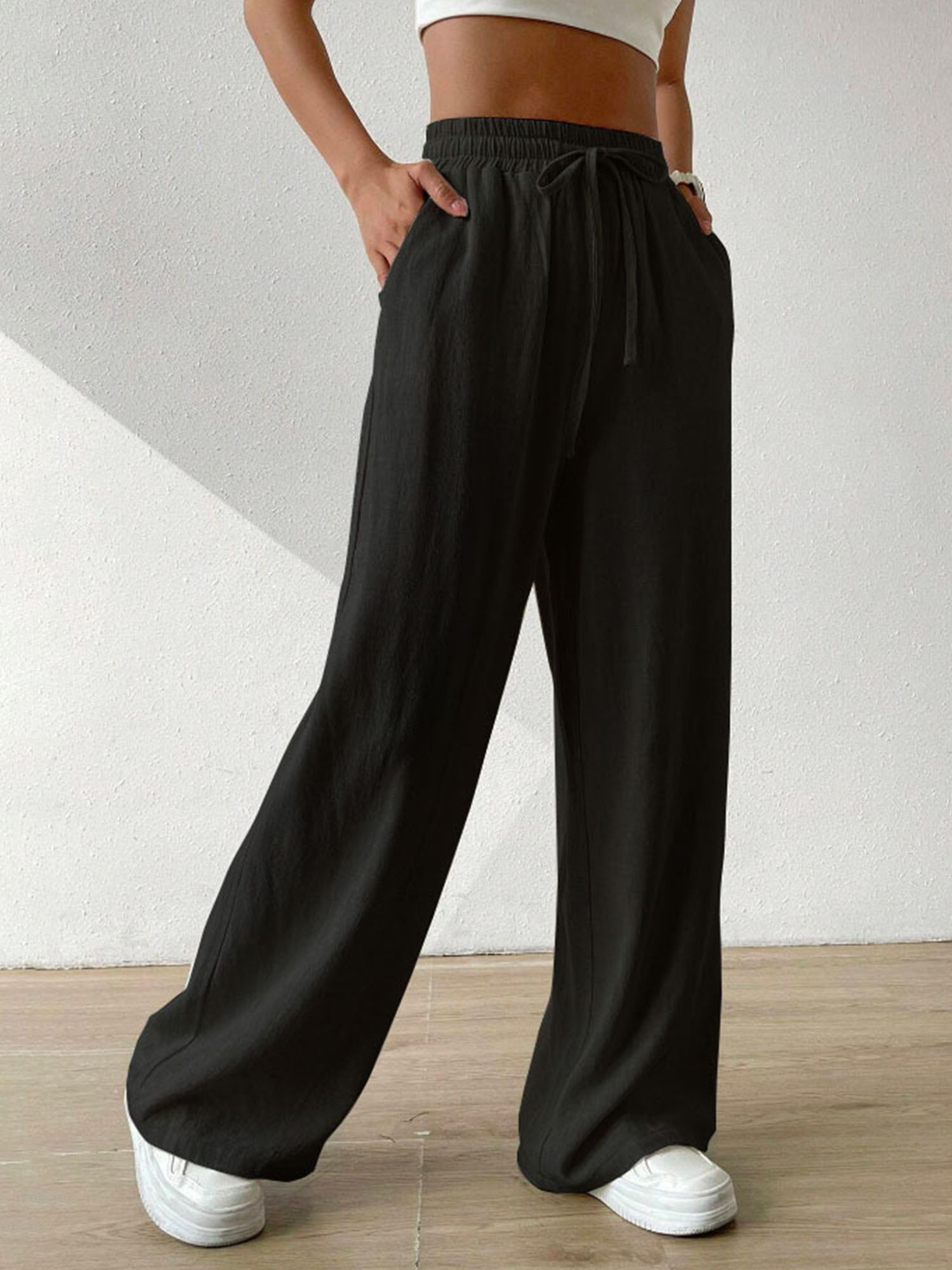 Frontwalk Women Trousers Wide Leg Bottoms Palazzo Pants Ladies Solid