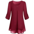 thumbnail image 1 of Frontwalk Women Tunic Blouse Long Sleeve Chiffon Tops Crew Neck T Shirt Ladies Casual T-shirt Solid Color Tee Wine Red 2XL, 1 of 3
