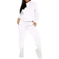 thumbnail image 1 of Frontwalk Women Two Piece Outfit Long Sleeve Sweatsuits Hoodies Jogger Set Ladies Athletic Hooded Sweatshirts And Sweatpants Drawstring Tracksuit Sets White L, 1 of 2