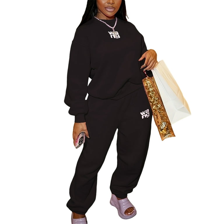 Frontwalk Women Two Piece Outfit Plus Size Tracksuit Sets Long Sleeve  Sweatsuit Ladies Athletic Jogger Set Oversized Sweatshirt And Sweatpants  Black