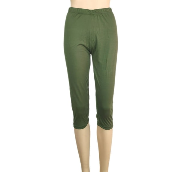 Frontwalk Women Workout Yoga Capris Leggings Solid Color Casual Pants Elastic Waist Capris Pants Jeggings Army Green XS