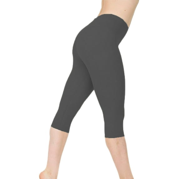 Frontwalk Women Workout Yoga Capris Leggings Solid Color Casual Pants Elastic Waist Capris Pants Jeggings Dark Gray XS
