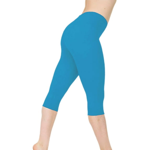 Frontwalk Women Workout Yoga Capris Leggings Solid Color Casual Pants Elastic Waist Capris Pants Jeggings Lake Blue 3XL