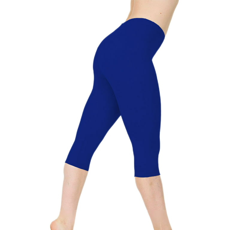 Frontwalk Women Workout Yoga Capris Leggings Solid Color Casual Pants  Elastic Waist Capris Pants Jeggings Royal Blue XL