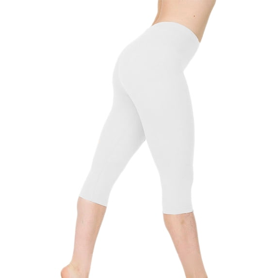 Frontwalk Women Workout Yoga Capris Leggings Solid Color Casual Pants Elastic Waist Capris Pants Jeggings White 3XL