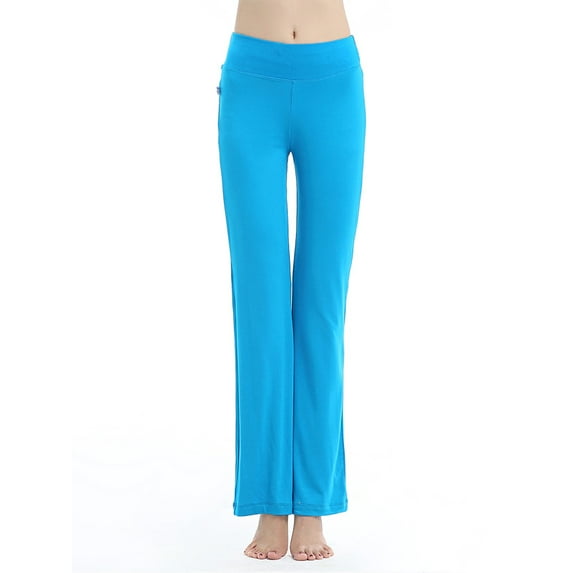 Frontwalk Women Yoga Pants Solid Color Bottoms High Waist Leggings Sport Tummy Control Jeggings Straight Leg Trousers Lake Blue M