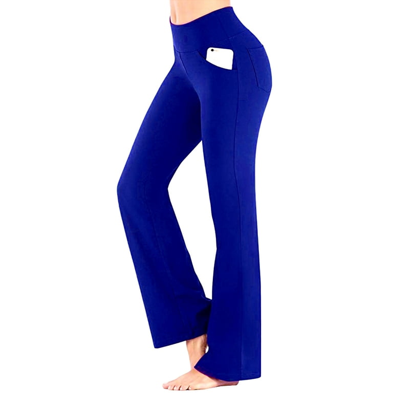 Frontwalk Women Yoga Pants Solid Color Leggings Boot Cut Bottoms Workout  Full-length Jeggings High Waist Trousers Purple XL 