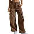thumbnail image 1 of Frontwalk Women's Cargo Pants High Waist Baggy Wide Leg Pants Loose Fit Trousers Coffee S, 1 of 3
