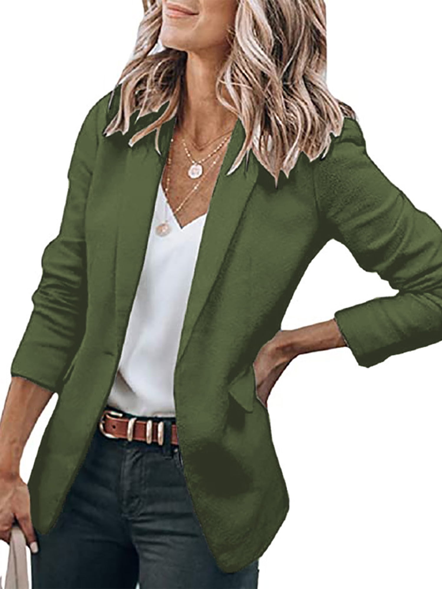 Frontwalk Ladies Blazer Solid Color Business Jacket Lapel Neck