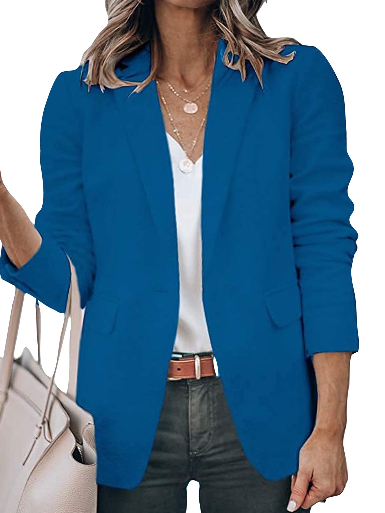 Frontwalk Women's Casual Long Sleeves Basic Blazer Solid Open Front ...