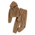thumbnail image 1 of Frontwalk Women's Fuzzy Lounge Set Casual Pajamas Sets With Hood Long Sleeve Fleece Pullover and Pants Set 2 Piece Outfits Fluffy Camel S, 1 of 5