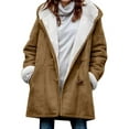 thumbnail image 1 of Frontwalk Women's Lapel Sherpa Fleece Lined Jacket Winter Warm Button Down Coat Outerwear with Pocket and Hoodie, 1 of 3