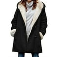 thumbnail image 1 of Frontwalk Ladies Shaggy Buttons Hoodies Fluffy Casual Trench Coats Women Solid Color Winter Warm Jacket Black L, 1 of 3
