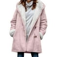 thumbnail image 1 of Frontwalk Women's Lapel Sherpa Fleece Lined Jacket Winter Warm Button Down Coat Outerwear with Pocket and Hoodie, 1 of 3