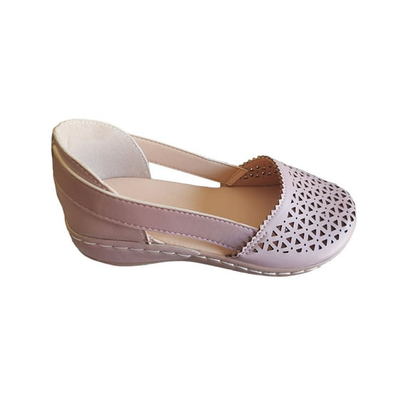 Frontwalk Women's Shoes Hollow Out Sandals Slip On Wedge Sandal Summer Breathable Flats Ladies Closed Toe Wedges Weak pink 10