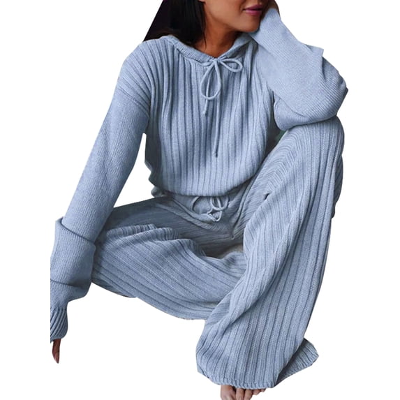 Frontwalk Womens 2 Piece Workout Jogging Suit Sets Loose Fit Ribbed Hoodie+Wide Leg Pants Fall Athletic Sweat Suits Outfits Sky Blue XXL
