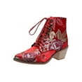 thumbnail image 1 of Frontwalk Womens Booties Pointed Toe Western Cowgirl Boot Embroidered Floral Ankle Boots Party Anti-Slip Winter Shoes Ladies Lace Up Red 5, 1 of 9
