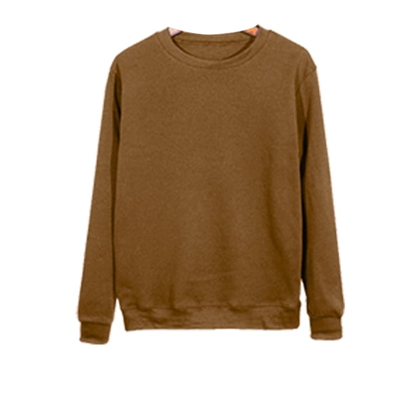 Frontwalk Womens Casual Crewneck Sweatshirt Long Sleeve Solid Color Pullover College Style Tops Basic Tunic Tee Brown L