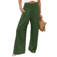 thumbnail image 1 of Frontwalk Womens Casual Loose Pants Palazzo Cotton Linen Pants Wide Leg Summer Pants with Pockets Green L, 1 of 4