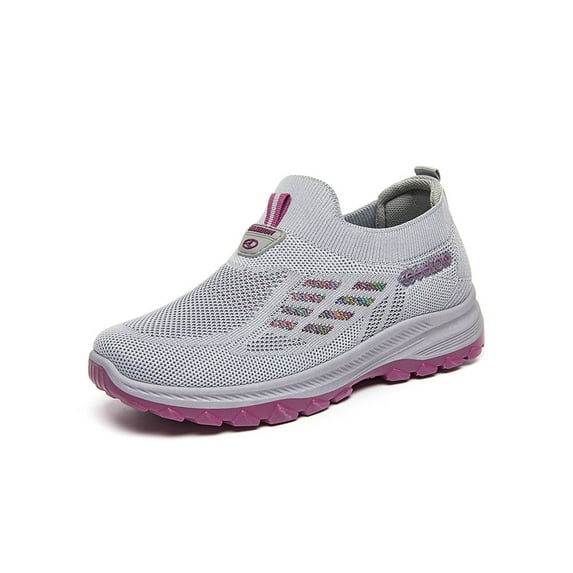 Frontwalk Womens Casual Shoes Knit Upper Flats Mesh Sneakers Workout Comfortable Sock Sneaker Women Slip On Walking Shoe Grey 5.5