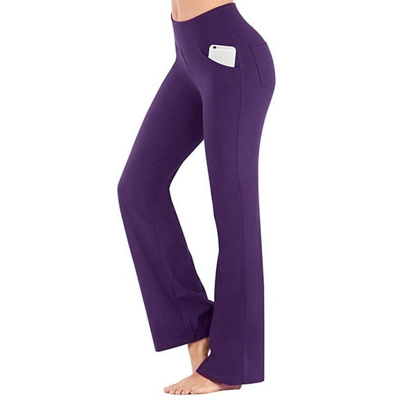Frontwalk Womens Casual Work Dress Pant Bootcut Flare Bell Bottoms Elastic Waist Lounge Leggings Pocket