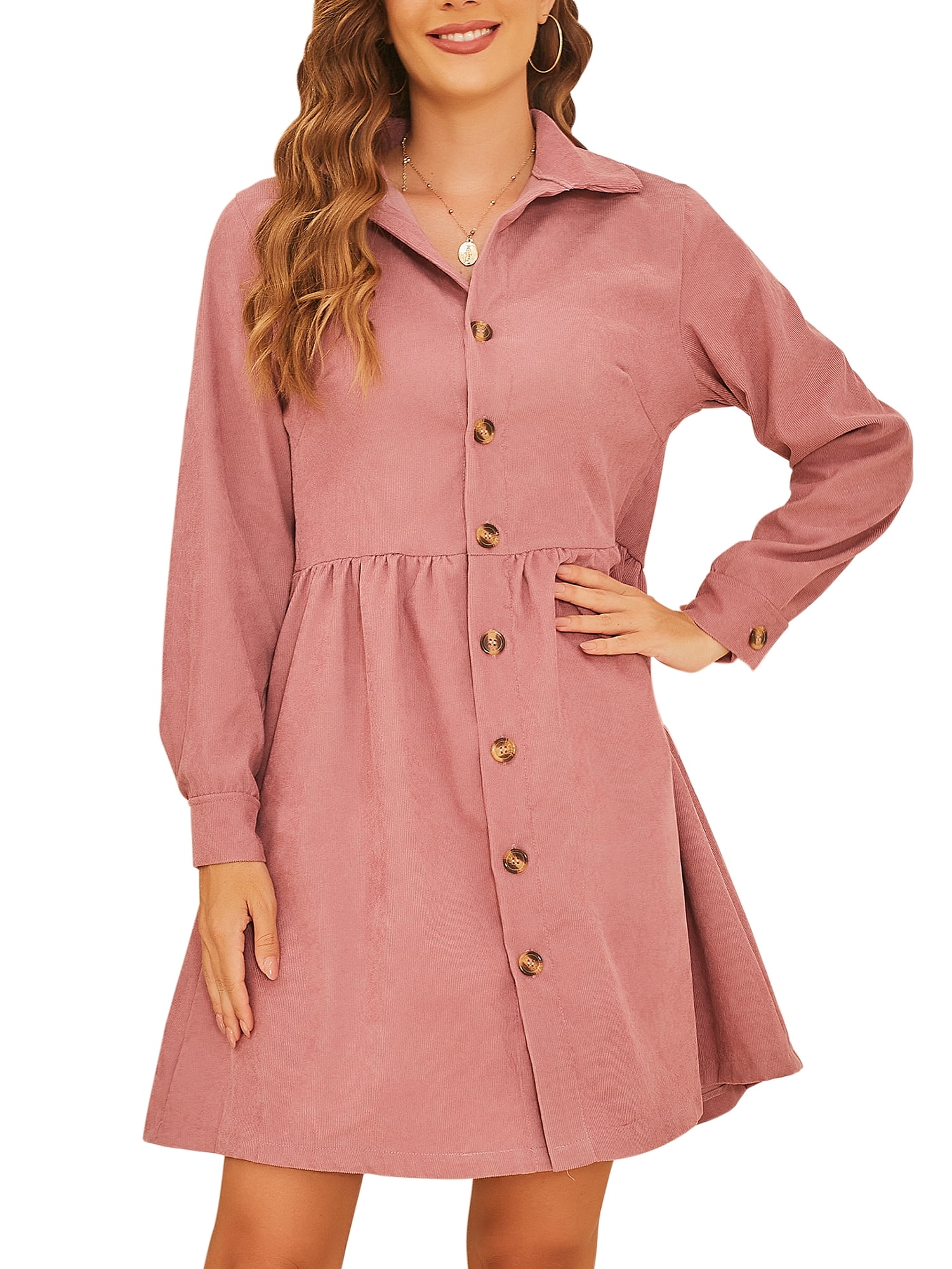 Frontwalk Womens Corduroy Shirt Dress Buttons Down Lapel Long