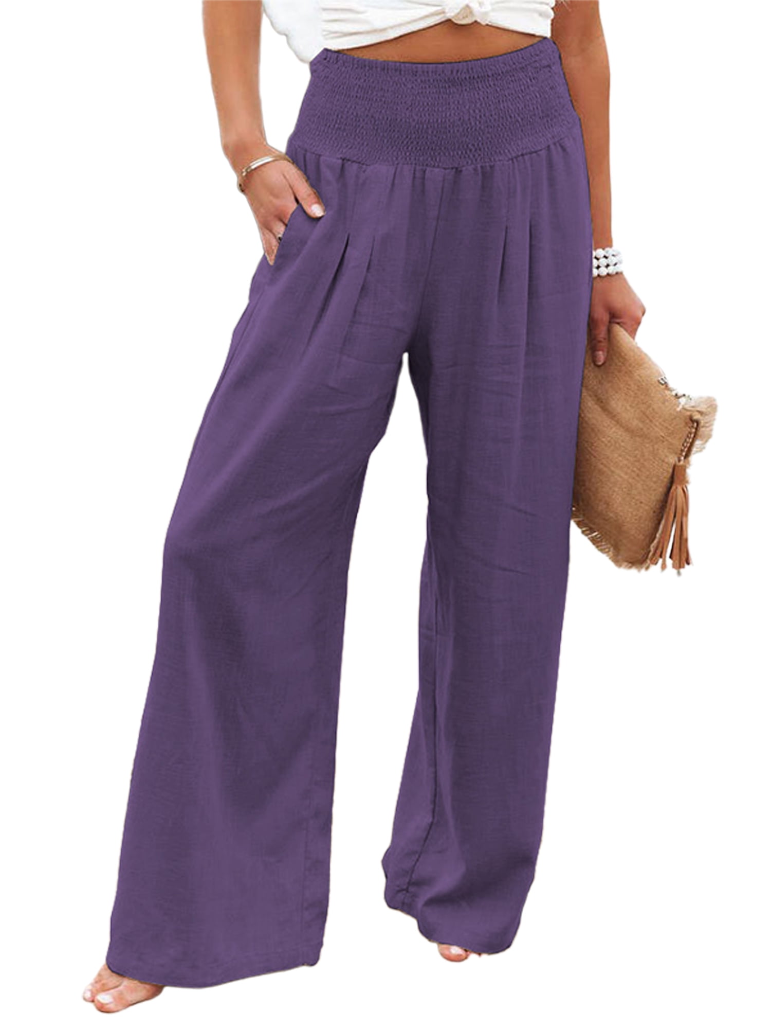 Vintage Style Ethnic Ladies Linen Cotton Wide Leg Pants Elastic Waist  Trousers | eBay