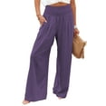 thumbnail image 1 of Frontwalk Womens Cotton Linen Loose Fit Casual Pants Elastic Waist Yoga Summer Beach Trousers Pants with Pockets Purple XL, 1 of 5