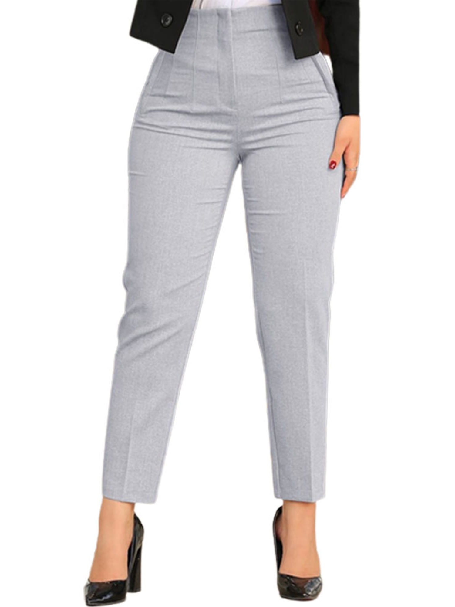 Frontwalk Womens Dress Pants Casual Office Work Slacks High Waist Business  Bottoms Trousers with Pocket Light Gray L
