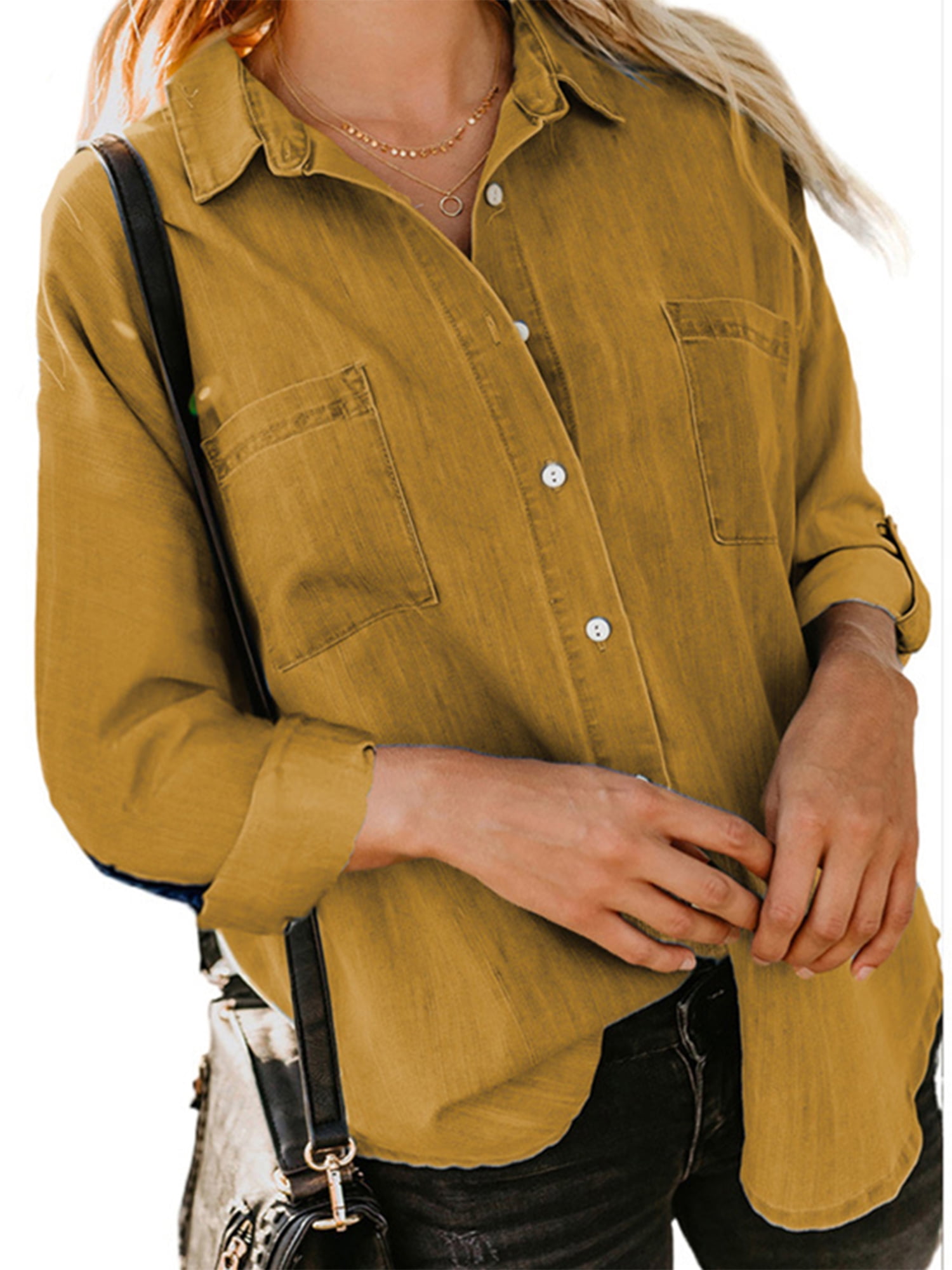 Cap Sleeve Button Down Denim Blouse main image 0