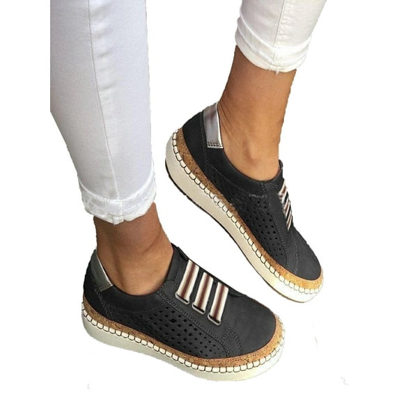 Frontwalk Womens Flats Comfort Casual Shoes Slip On Sneakers Sports Lightweight Loafers Women Non-Slip Walking Shoe Black 8.5