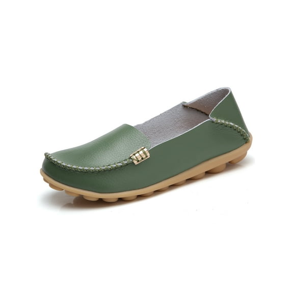 Frontwalk Womens Flats Leather Loafers Slip On Casual Shoes Walking Breathable Moccasins Women Comfort Nurse Shoe ArmyGreen 7
