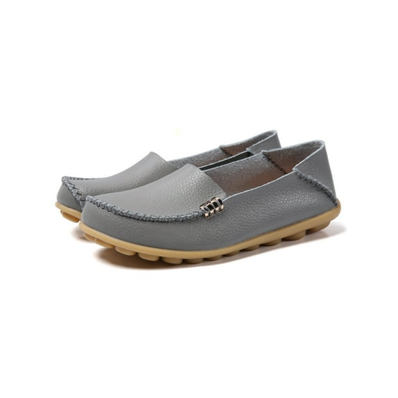 Frontwalk Womens Flats Leather Loafers Slip On Casual Shoes Walking Breathable Moccasins Women Comfort Nurse Shoe Gray 9