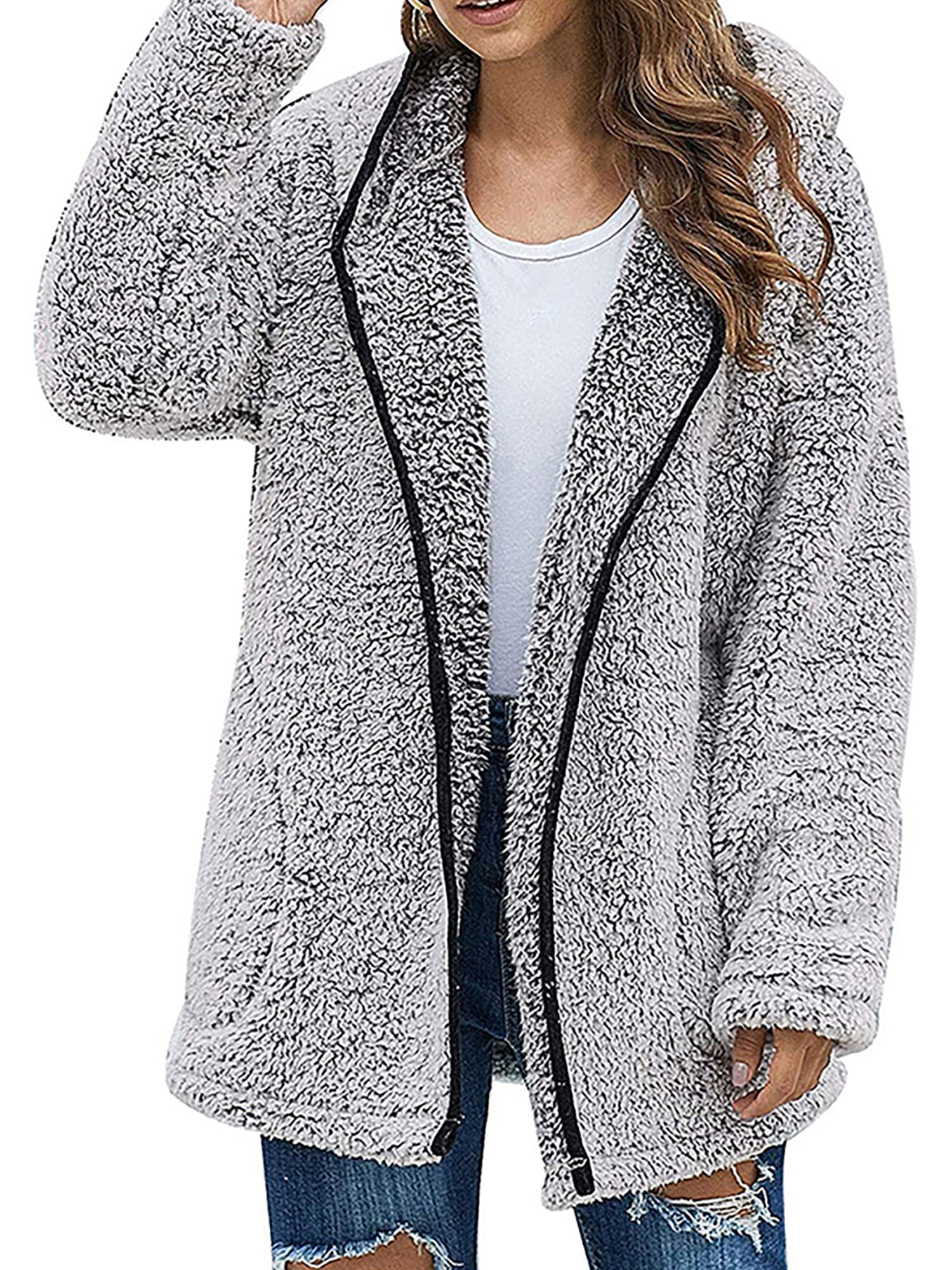 Frontwalk Womens Fuzzy Fleece Jacket Sherpa Winter Warm Hoodie Coat