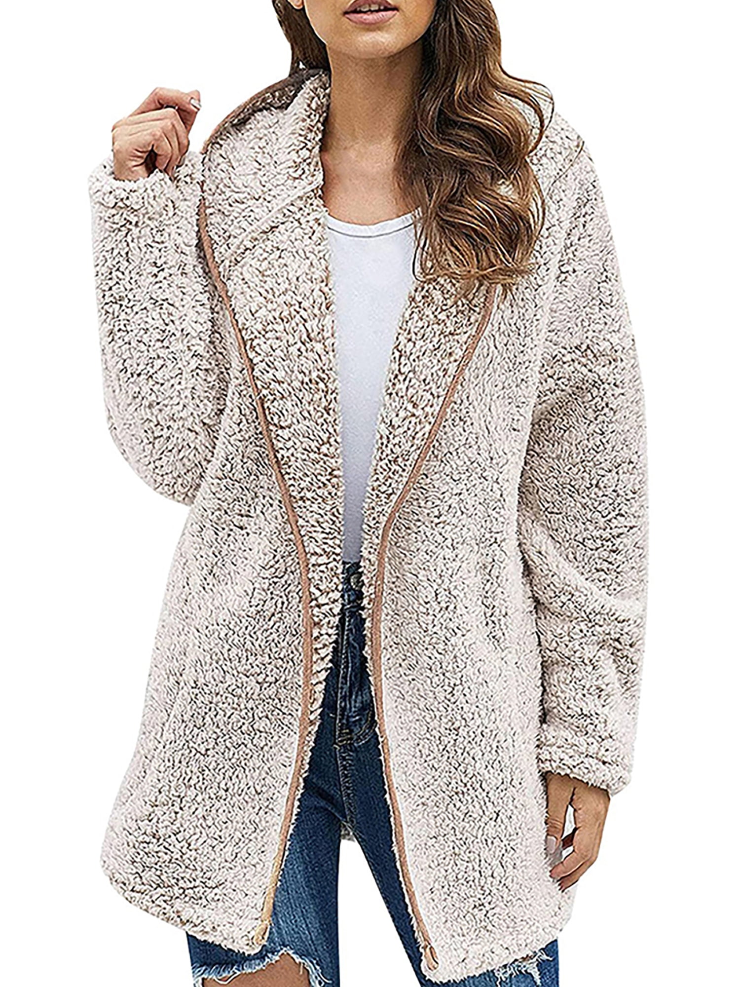 Frontwalk Womens Fuzzy Fleece Jacket Sherpa Winter Warm Hoodie Coat