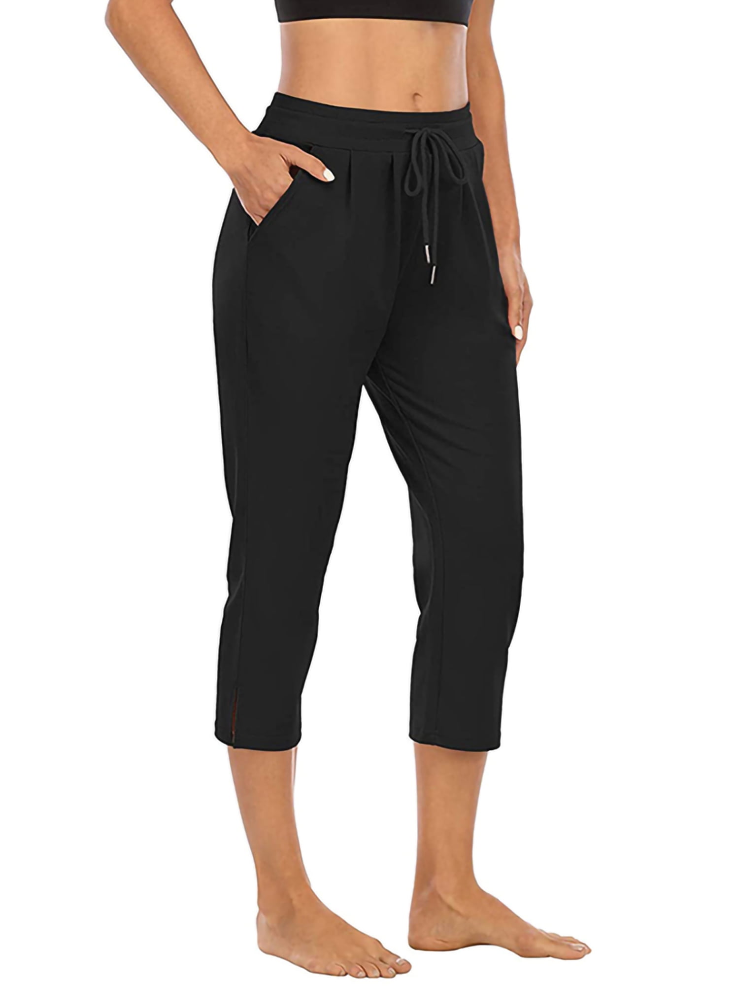Frontwalk Womens Hiking Capris Pants Workout Jogger Lounge Cropped Pant  Drawstring Waist Athletic Activewear with Pocket 