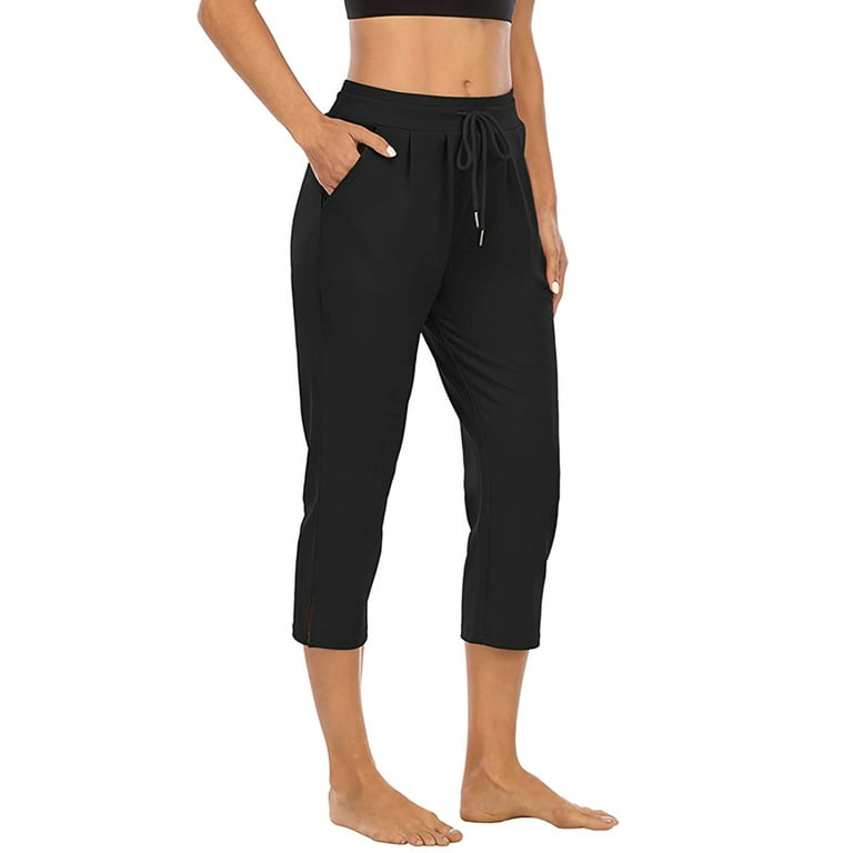 Frontwalk Womens Hiking Capris Pants Workout Jogger Lounge Cropped
