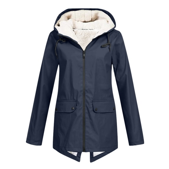 Frontwalk Womens Hooded Parka Coat Winter Thicken Fleece Down Jacket Overcoat Mid Length Zipper Outerwear Navy Blue L