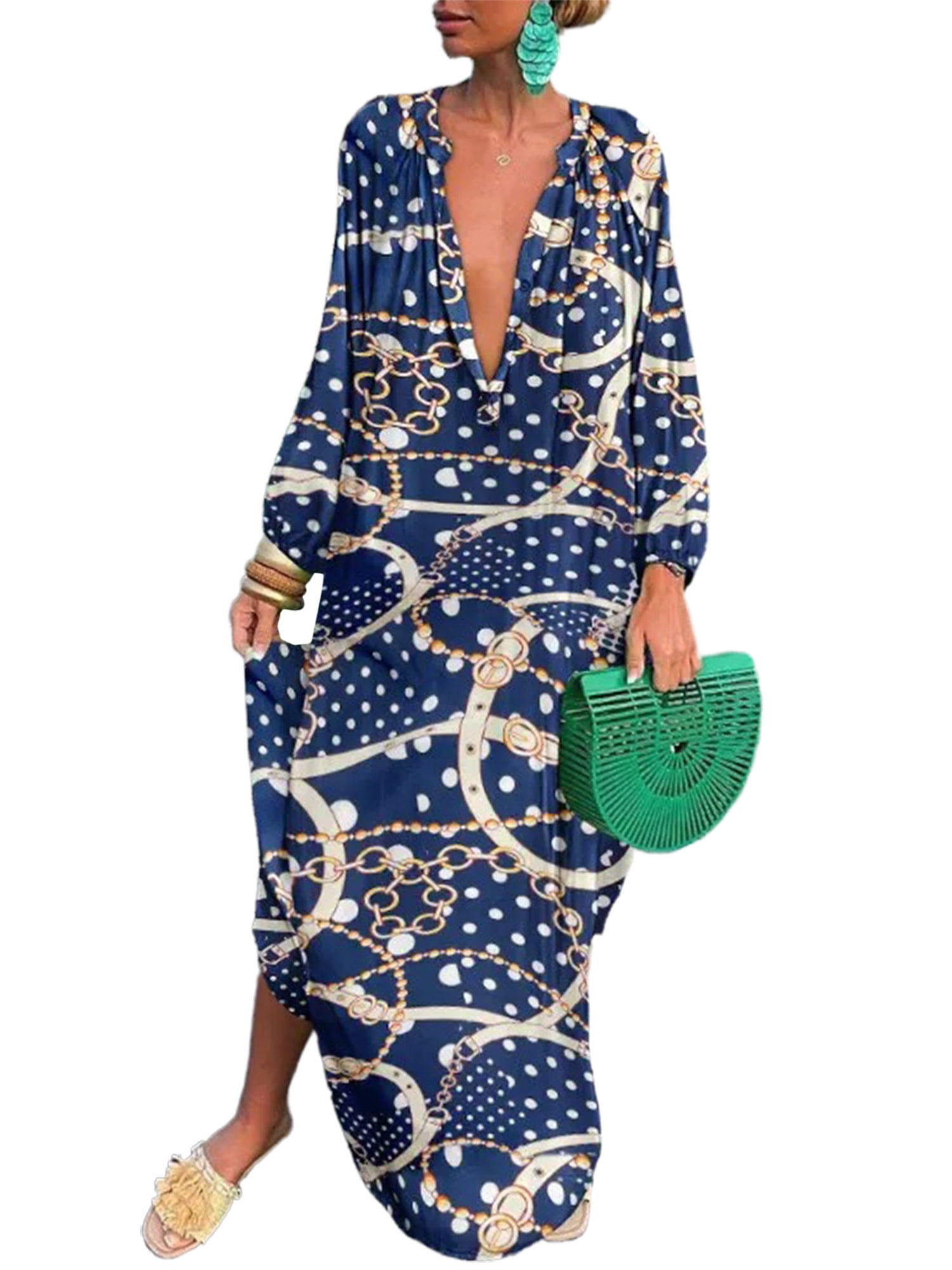 Frontwalk Womens Kaftan Zebra Print Maxi Long Dresses Casual Loose